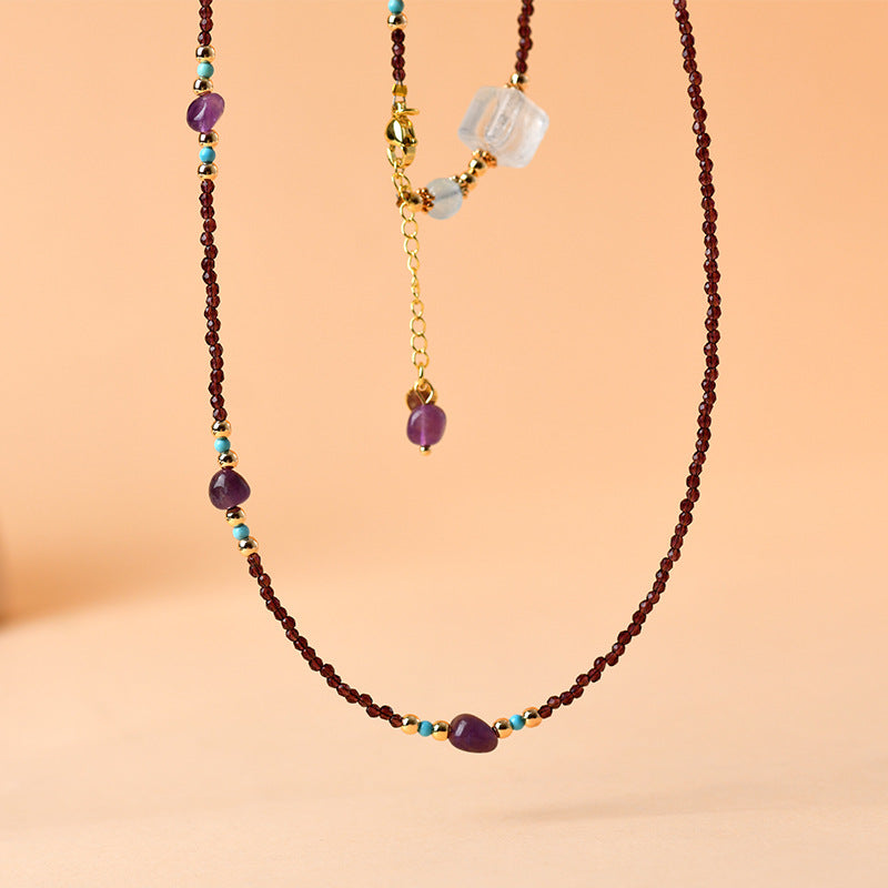 Natural Amethyst Freeform Crystal Sugar Cube Collarbone Necklace for Women - Spiritual Energy & Elegance