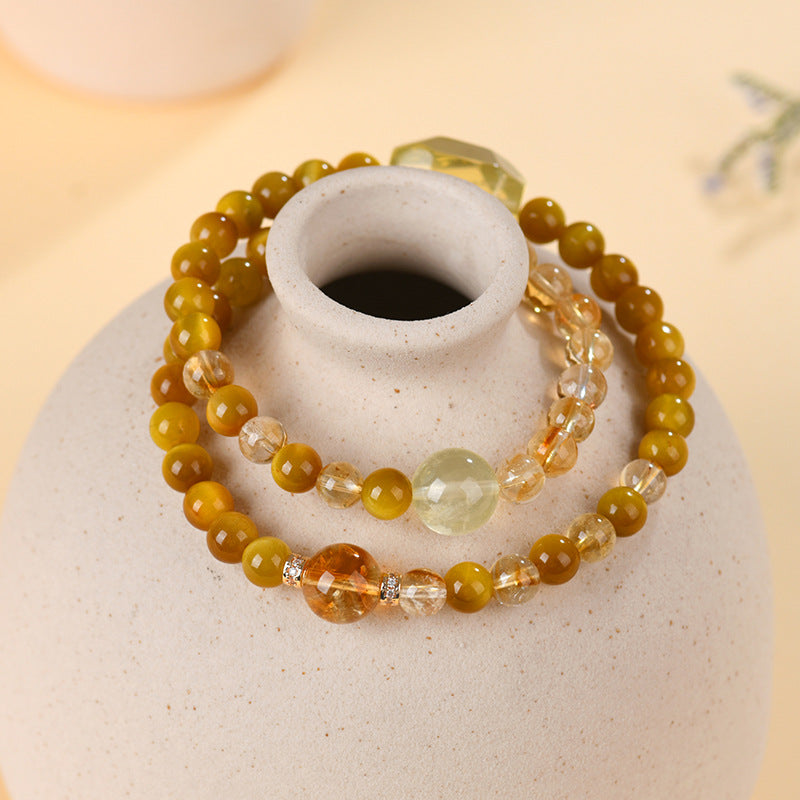 Golden Tiger Eye Double Circle Bracelet | Natural Crystal Protection & Wealth Attraction