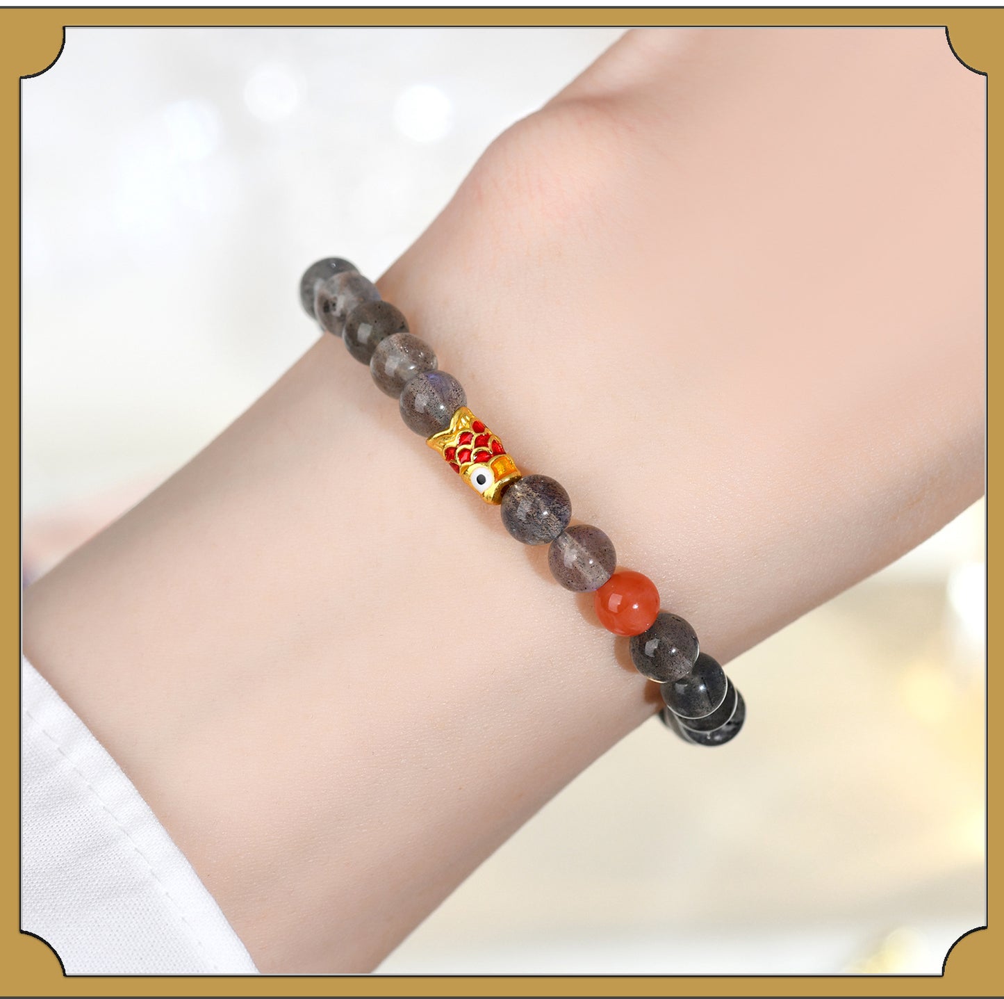 Gray Moonstone Koi Fish Bracelet | Wisdom & Luck Talisman for Female Students
