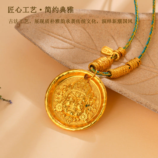 Golden Wealth God Tibetan Style Pendant Necklace - Prosperity and Protection Amulet