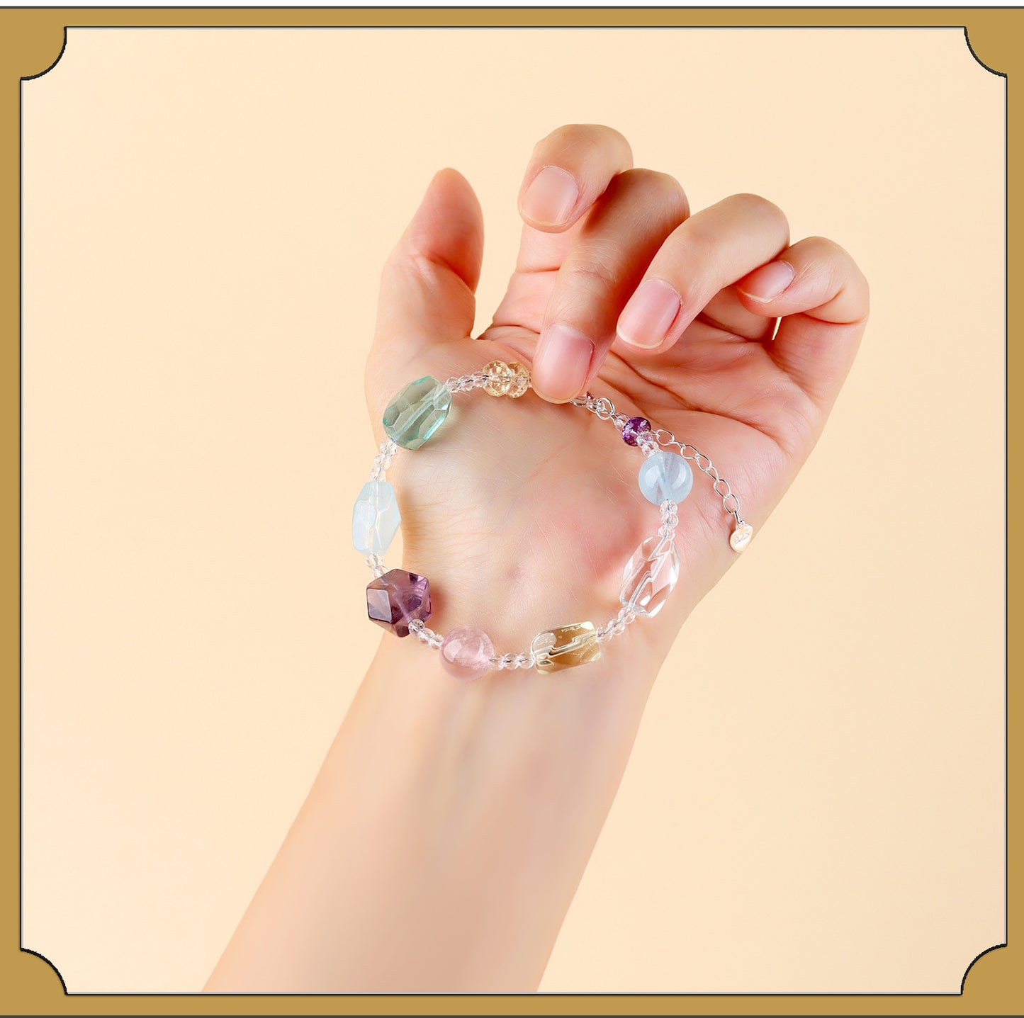 Natural Freeform Crystal Multi-Gemstone Women's Bracelet Collarbone Chain - s925 Silver Macaron Candy Color