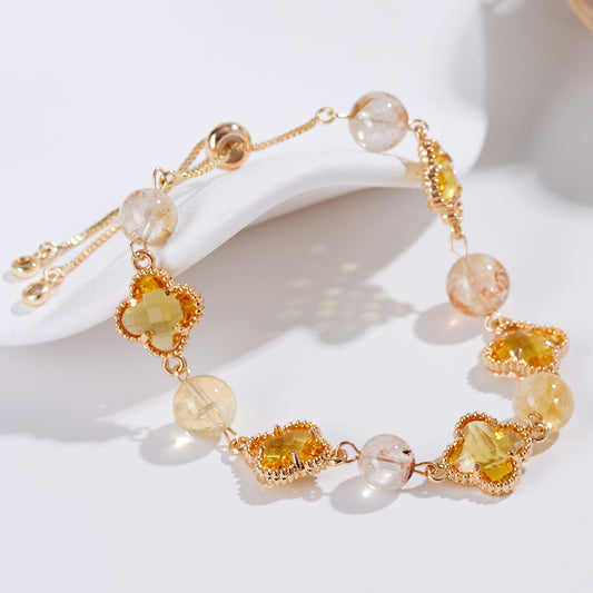Yellow Tower Crystal Four-Leaf Clover Original Bracelet | Lucky Charm for Women's Fortune & Protection