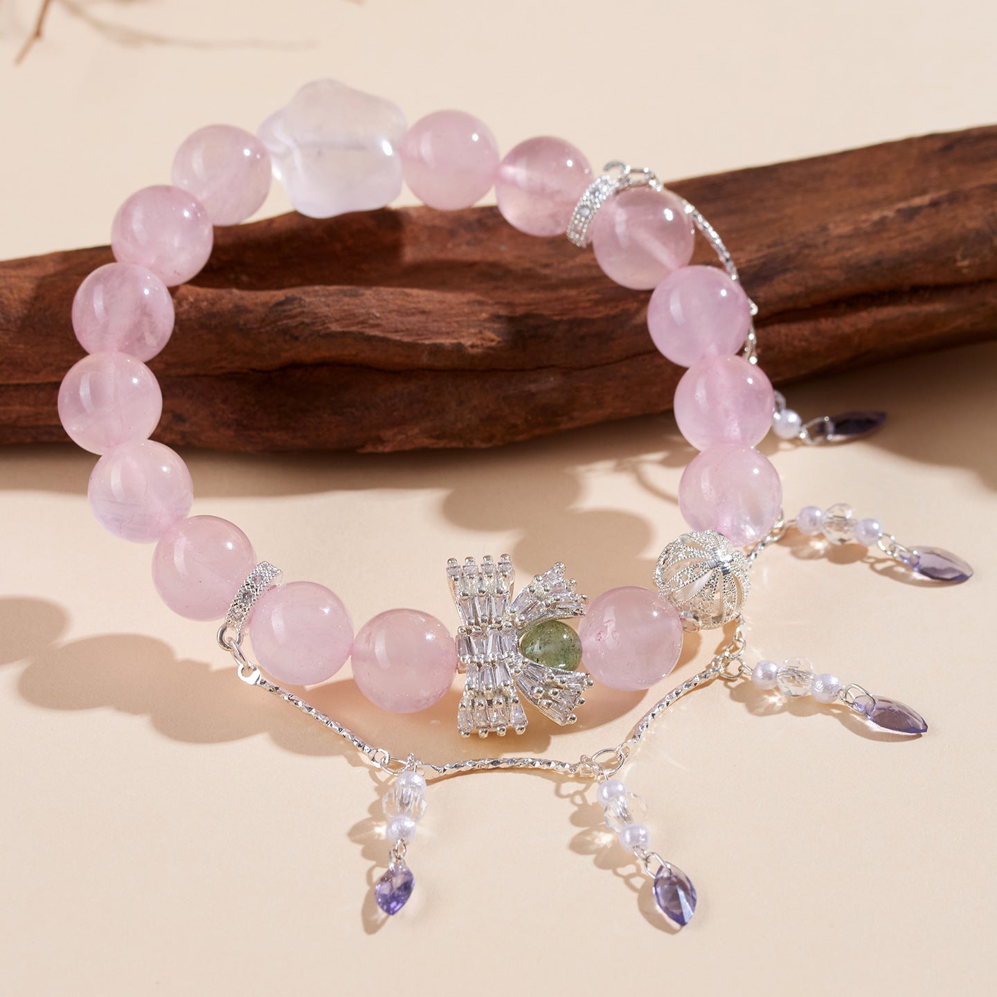 Natural Pink Crystal Love Bracelet | Peach Pink Women's Spiritual Jewelry for Harmony
