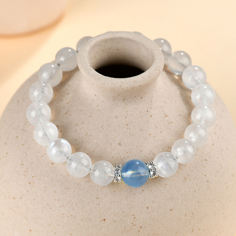 Natural Blue Moonstone Aquamarine Crystal Bracelet - Harmony Protection & Elegant Energy