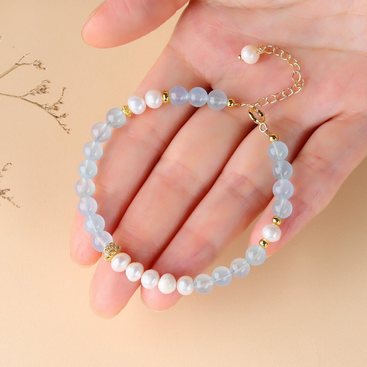 Natural Crystal Aquamarine Pearl Bracelet | Spiritual Harmony & Wealth Attraction