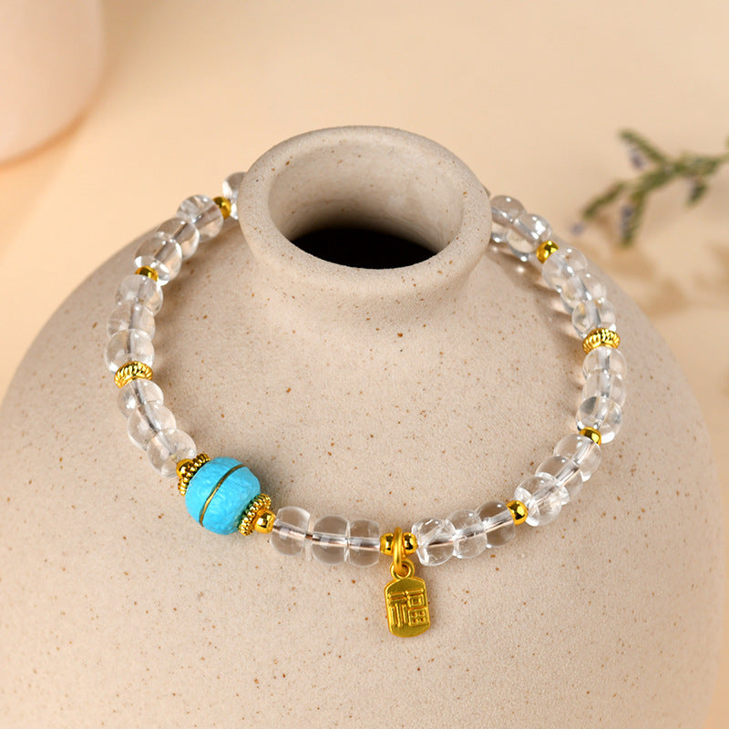 Natural White Crystal Bead Bracelet | Chinese Style Spiritual Jewelry for Women's Harmony