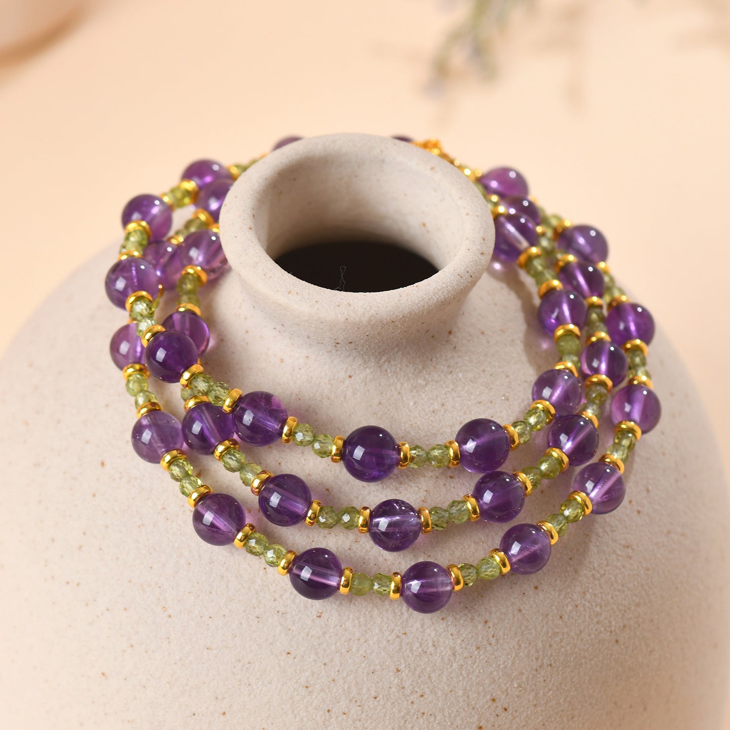 Natural Amethyst Peridot Clavicle Necklace | Spiritual Protection & Wealth Energy