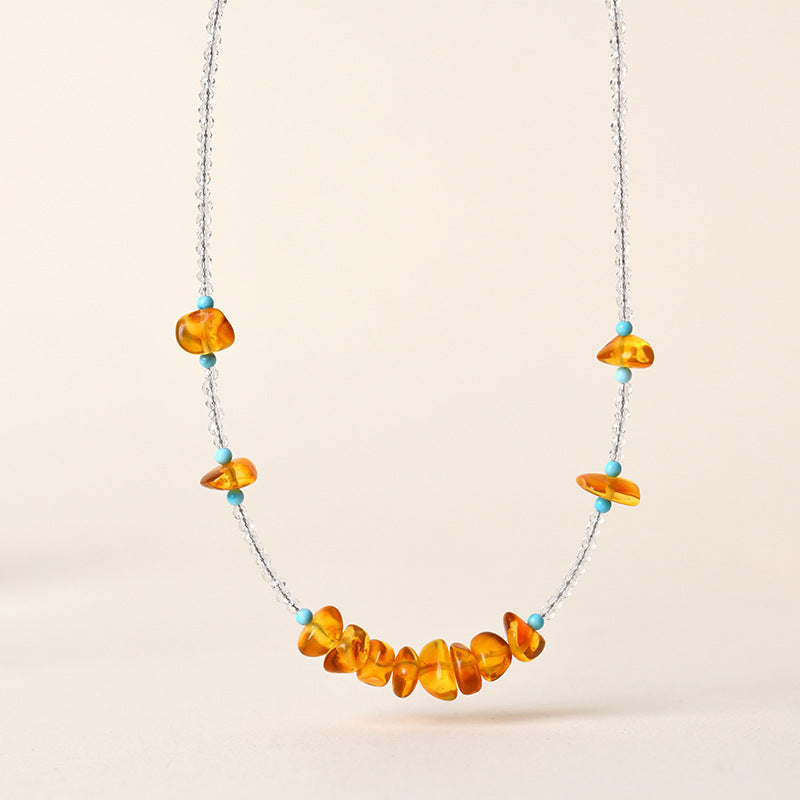Natural White Crystal Amber Collarbone Necklace | Purifying Energy Elegant Spiritual Jewelry