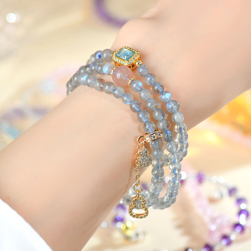 Natural Crystal Labradorite Strawberry Crystal Fortune Three-Circle Bracelet New Chinese Style Original Women's Multi-Layer Bracelet