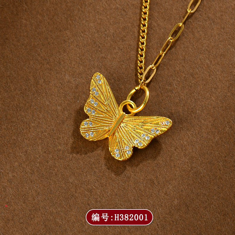 Golden Butterfly Diamond Pendant Necklace | Light Luxury Fashion Jewelry for Elegance