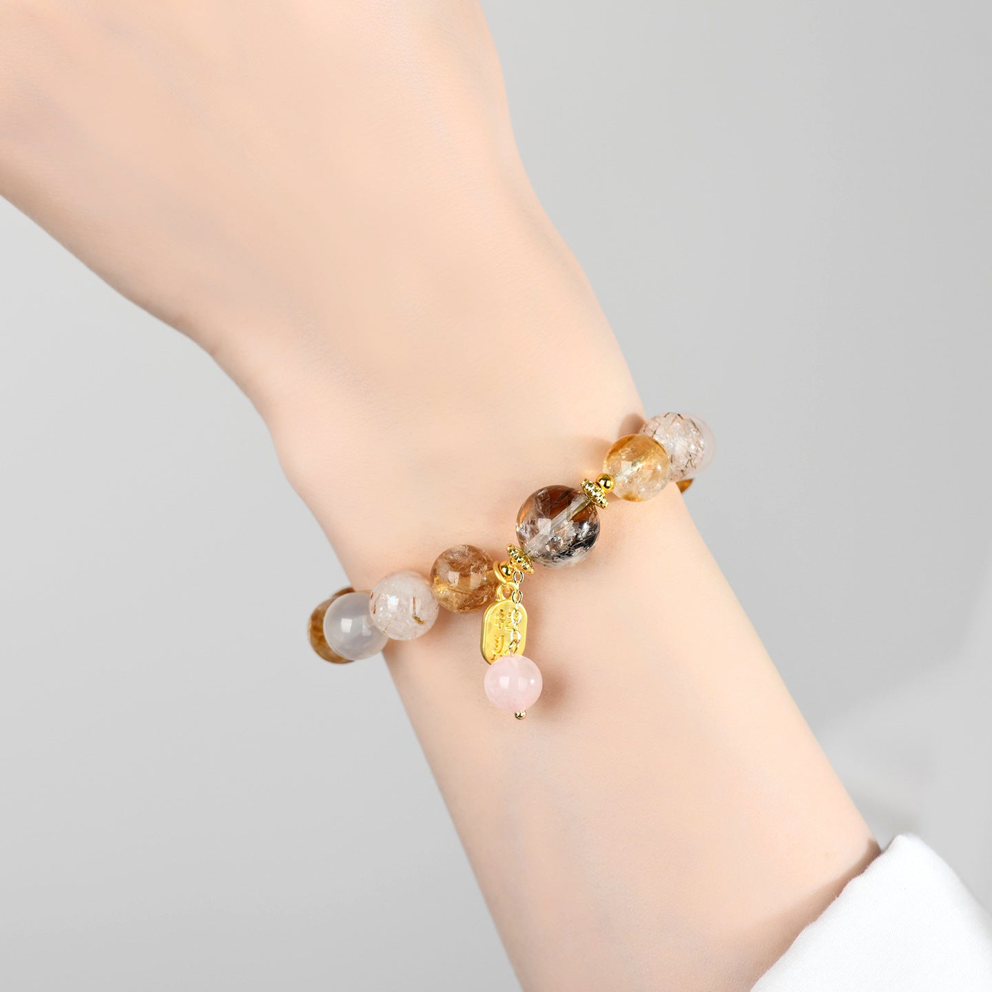Natural Crystal Multi-Gem Bracelet with Yellow Tower Crystal and White Agate for Women