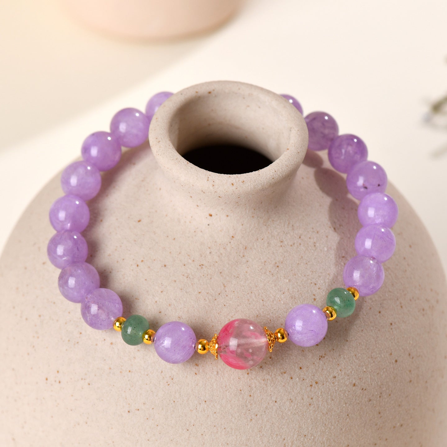 Lavender Amethyst Rose Quartz Love Bracelet | Spiritual Harmony & Romantic Energy