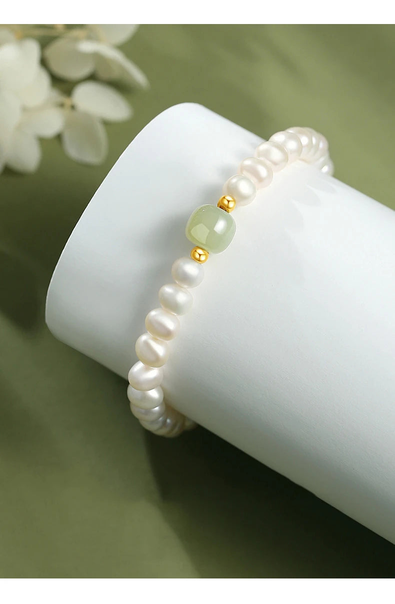 Green Bead Freshwater Pearl Bracelet With Card 6MM Natural Lucky Bead Bangle Birthday Jewelry Gift