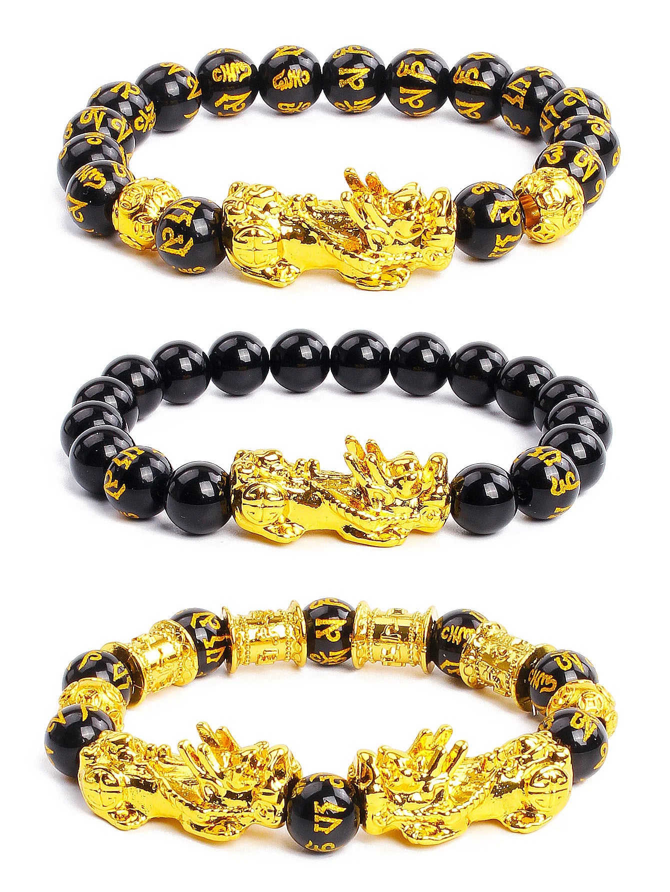 Gold Color Pi Xiu Bracelets Women Feng Shui Obsidian Wealth Pi Yao Bracelets Men 10m Dragon Mantra Bead Bangle Lucky Jewelry New