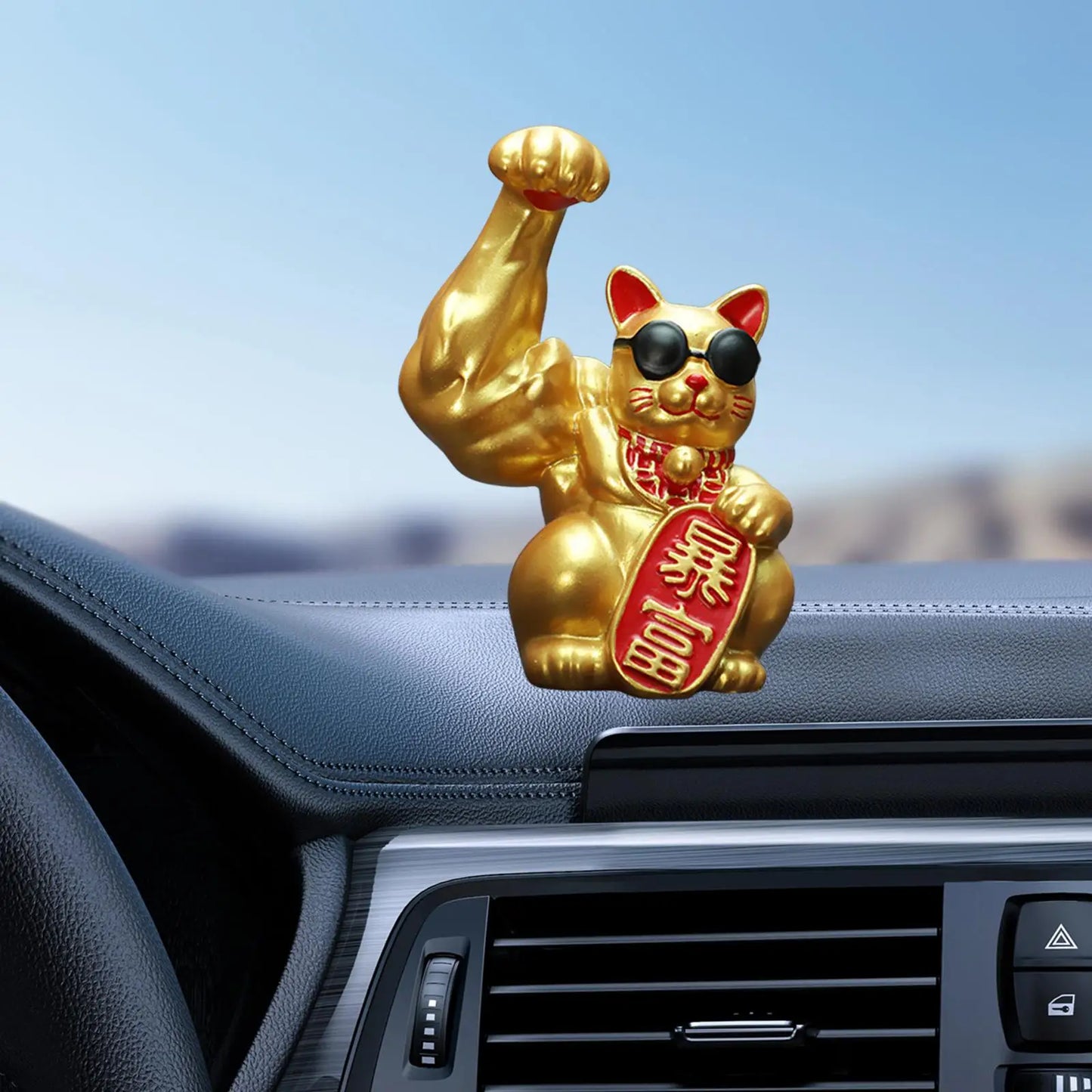 Big Muscle Arm Lucky Cat Figurine Collectible Resin Crafts Feng Shui Decoration for Desk Counter Store Bookcase Modern Shelf