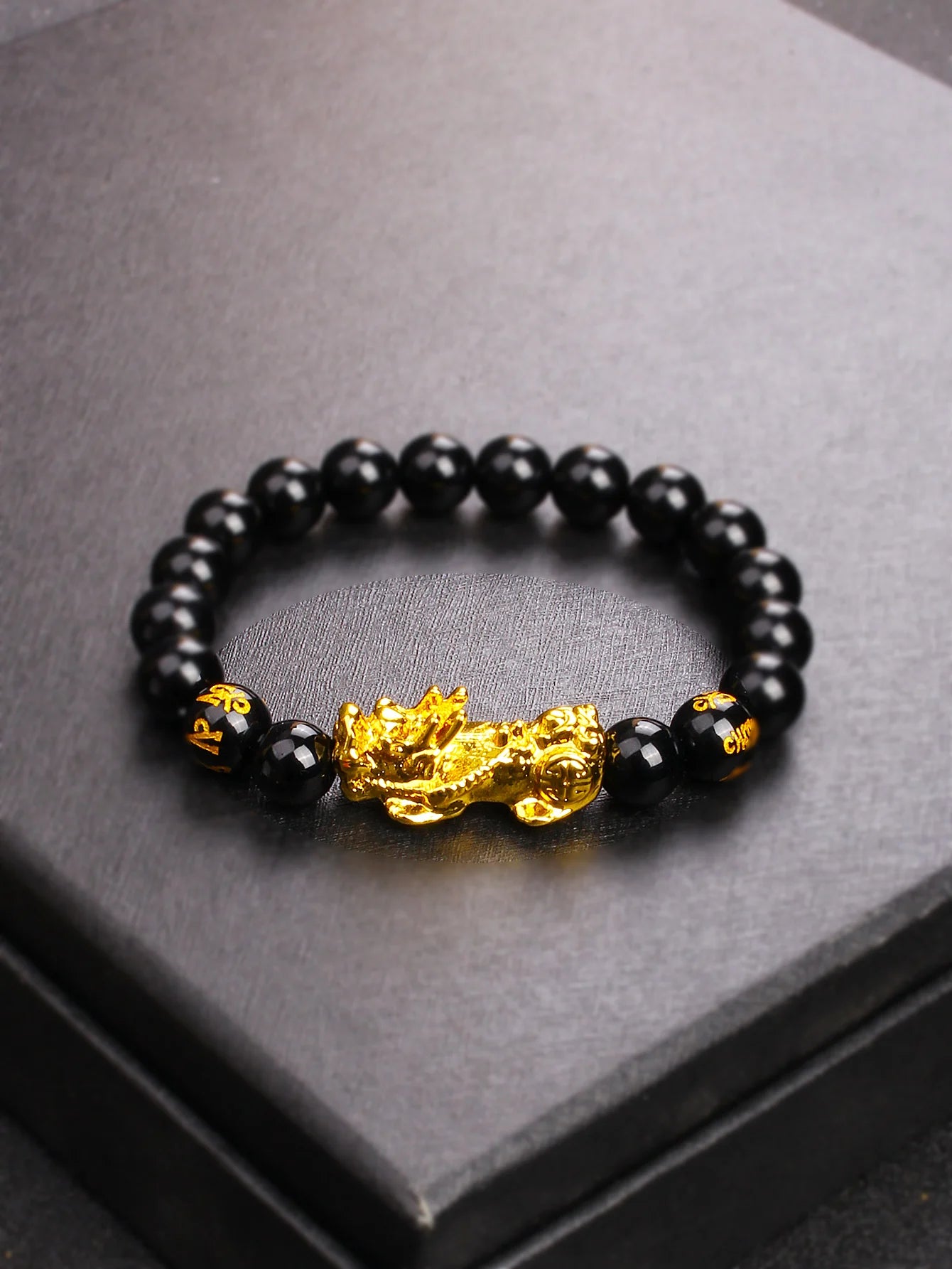 Gold Color Pi Xiu Bracelets Women Feng Shui Obsidian Wealth Pi Yao Bracelets Men 10m Dragon Mantra Bead Bangle Lucky Jewelry New