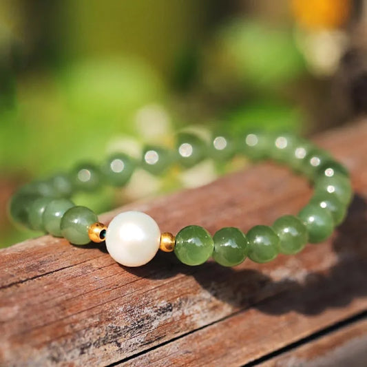 Hotan Jade 6mm Summer Bracelet|Retro Gong-Bell Charm