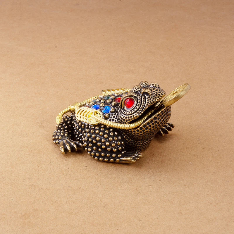 1PC Brass Feng Shui Toad Money Lucky Fortune Wealth Chinese Frog Toad Coin Home Office Decoration Lucky Gifts Tabletop Ornaments