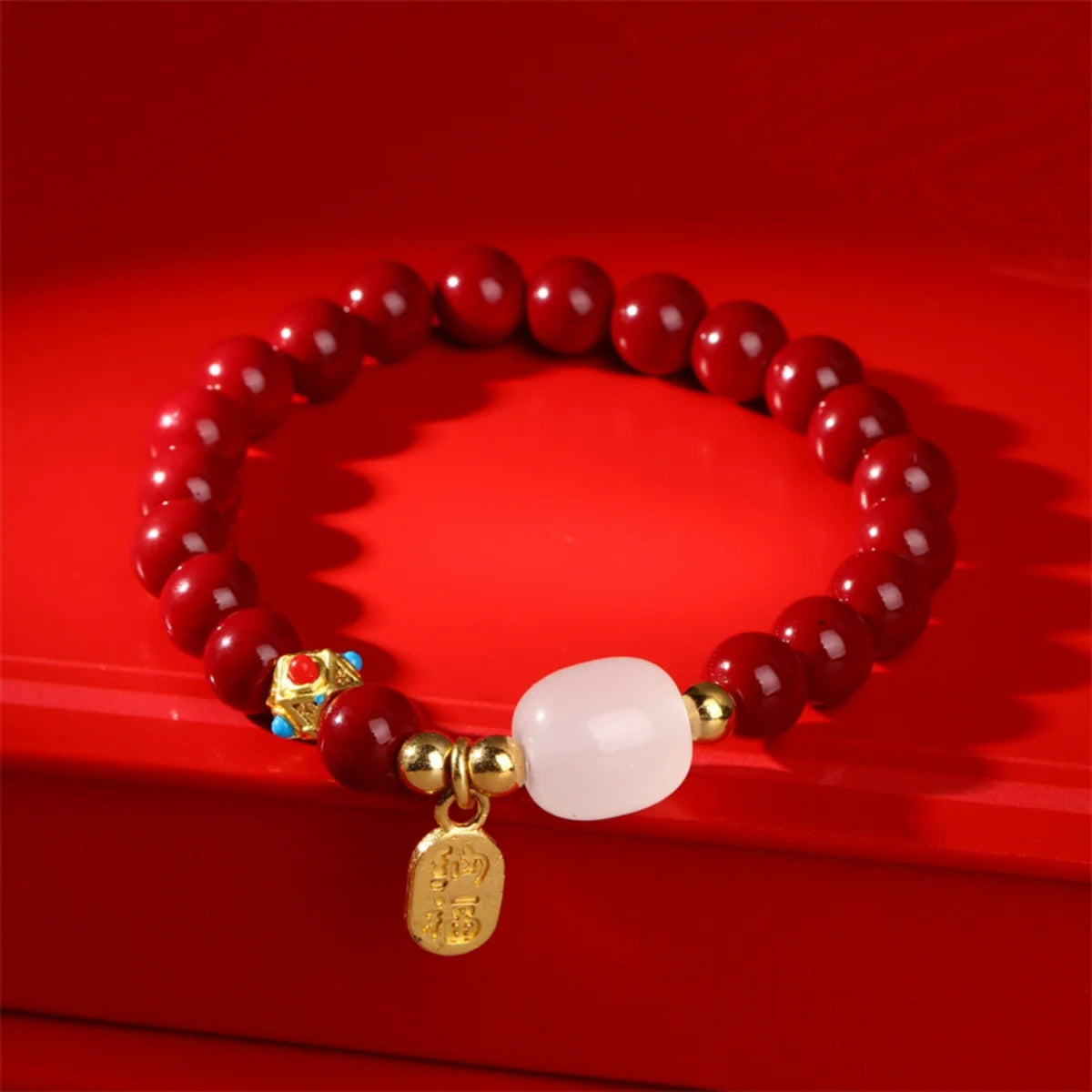 Chinese Feng Shui Red Imitation Cinnabar Beaded Bracelets For Women Men Protection Bring Wealth Lucky Elastic Bangles Jewelry