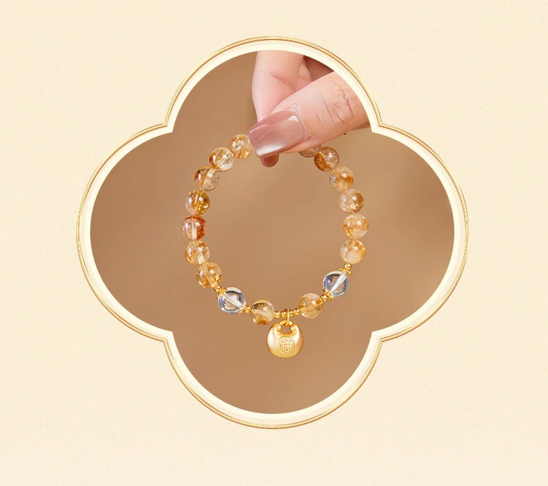 Natural Yellow Tower Crystal Golden White Crystal Lucky Charm Stone Original Design Enhance Energy Purification Wealth Bracelet