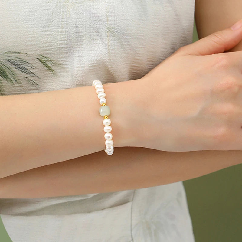 Green Bead Freshwater Pearl Bracelet With Card 6MM Natural Lucky Bead Bangle Birthday Jewelry Gift