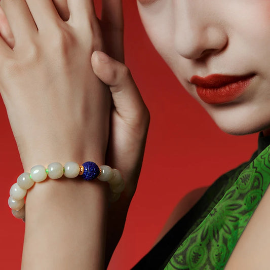 Lapis Lazuli & Hotan Jade Enamel Bracelet|S925 Silver Plated