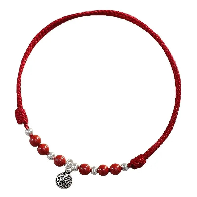 Red Rope Cinnabar Anklet with Aventurine Bell – Wealth Charm