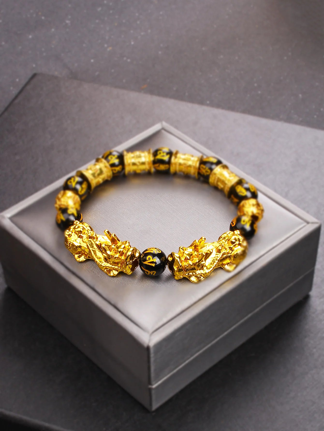 Gold Color Pi Xiu Bracelets Women Feng Shui Obsidian Wealth Pi Yao Bracelets Men 10m Dragon Mantra Bead Bangle Lucky Jewelry New