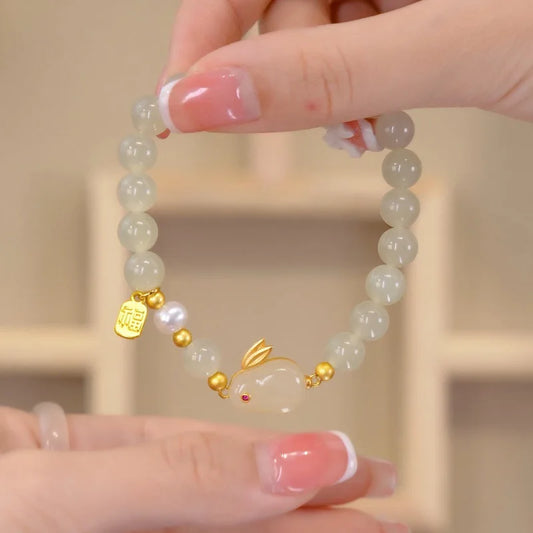Natural Hetian Jade Bracelet for Women | Vintage Boho Stone Beads Gift