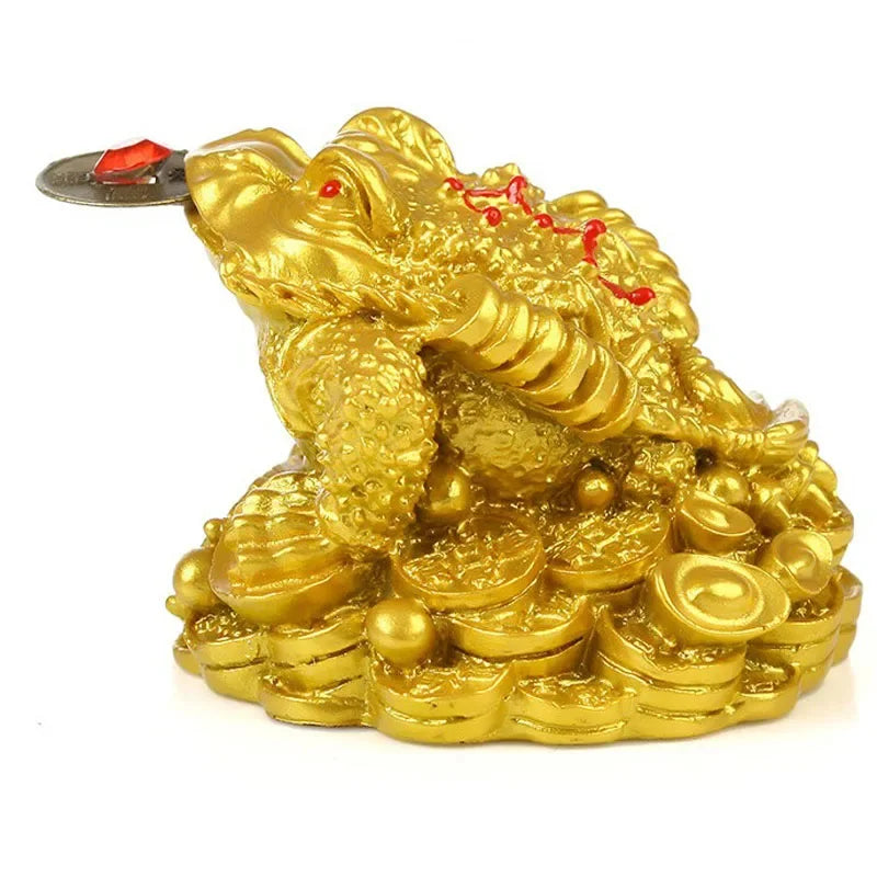 Golden Fortune Coin Money Toad Frog Office Ornaments Decoration Tabletop LUCKY Chinese Wealth Feng Shui Gifts Home