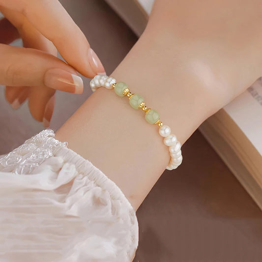 Natural Hetian Jade Round Green Beads Bracelet|Feng Shui Elegant Charm
