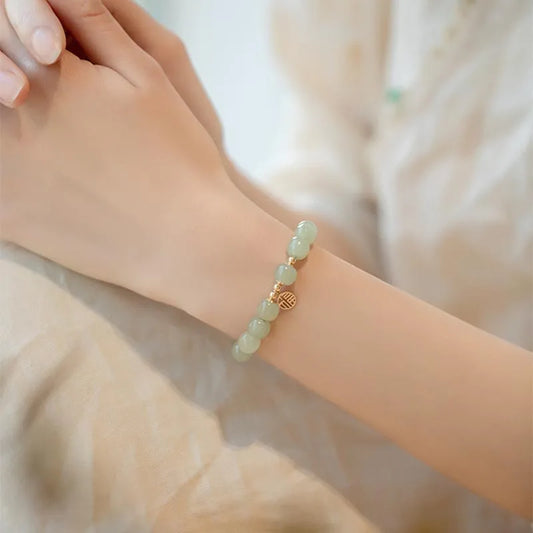 Natural Hotan Jade Wrapped Bracelet — Light Luxury Good Luck Gift