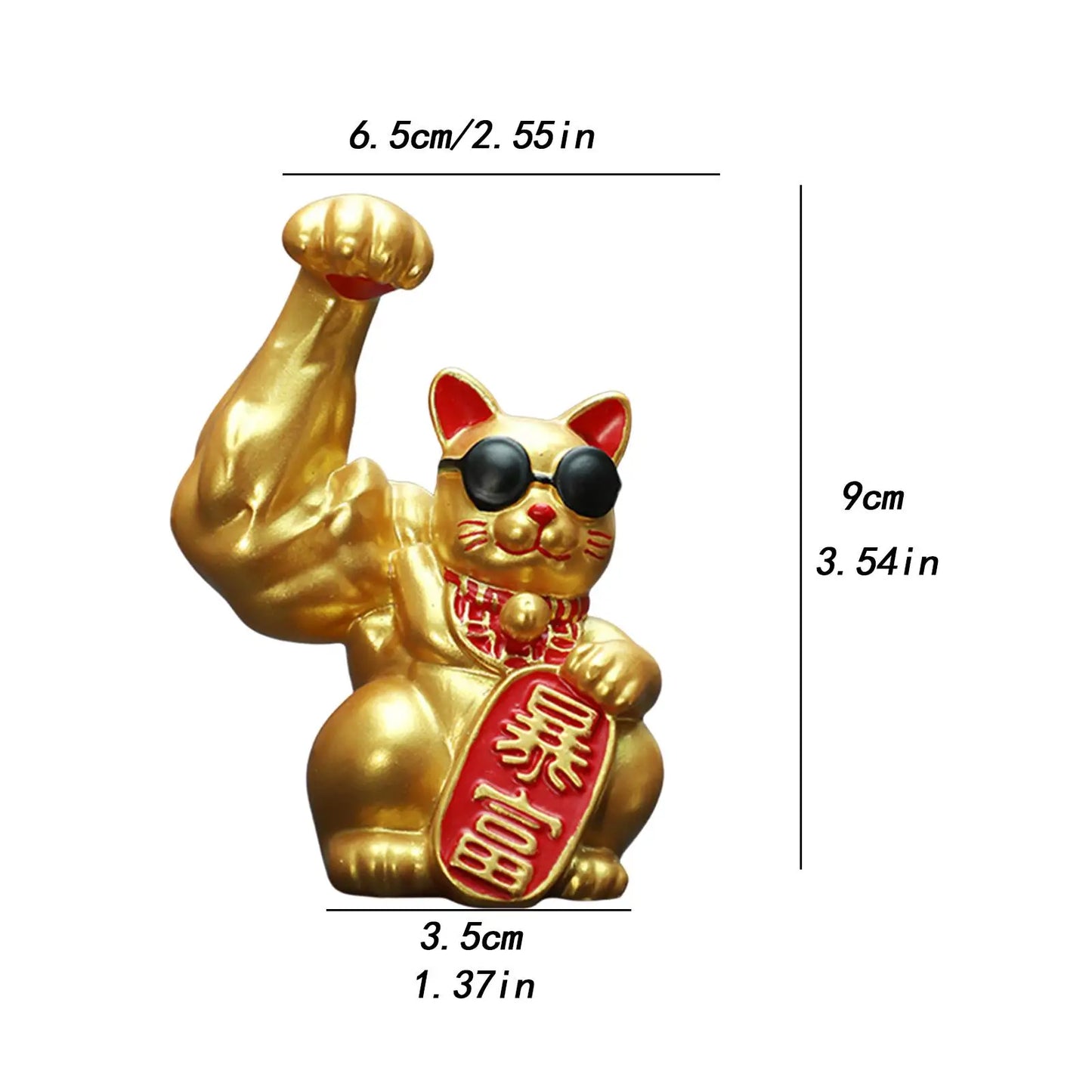 Big Muscle Arm Lucky Cat Figurine Collectible Resin Crafts Feng Shui Decoration for Desk Counter Store Bookcase Modern Shelf