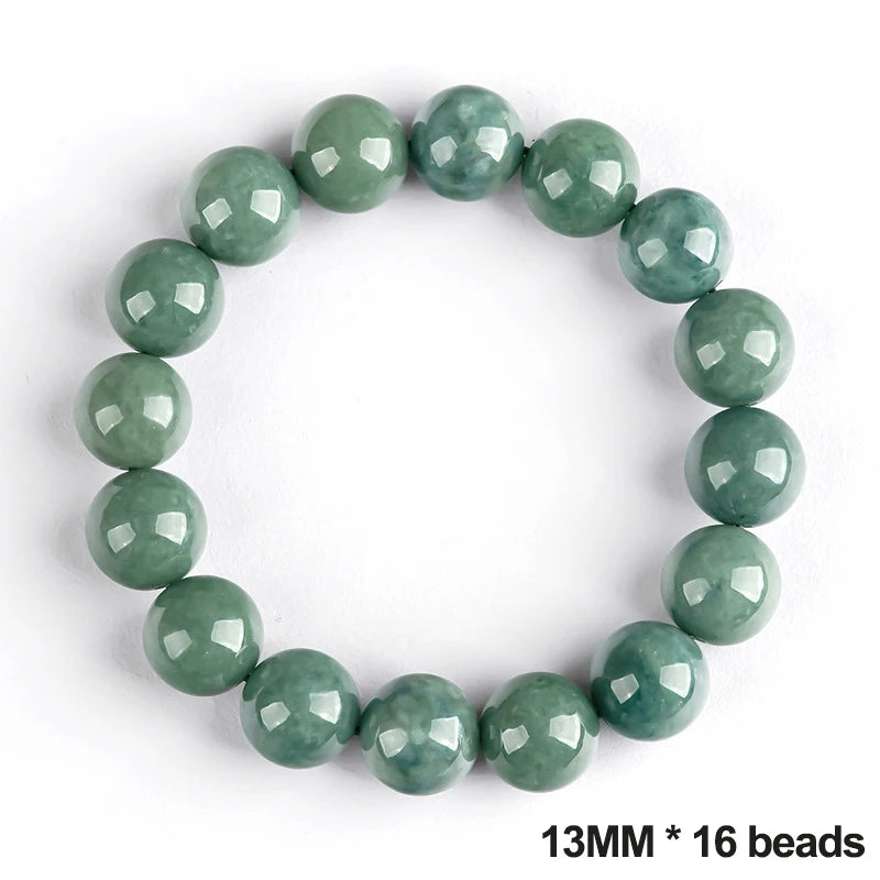 Green Ice Seed Jade Deep-Bean Round Bead Bracelet|Unisex Feng Shui Charm
