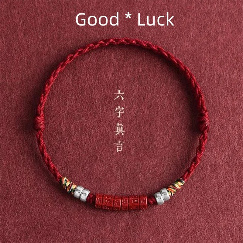 Hand Woven Natural Purple Cinnabar Lucky Bracelets Women Men Prayer Blessing Bangles Six Character Words Sizeadjustable