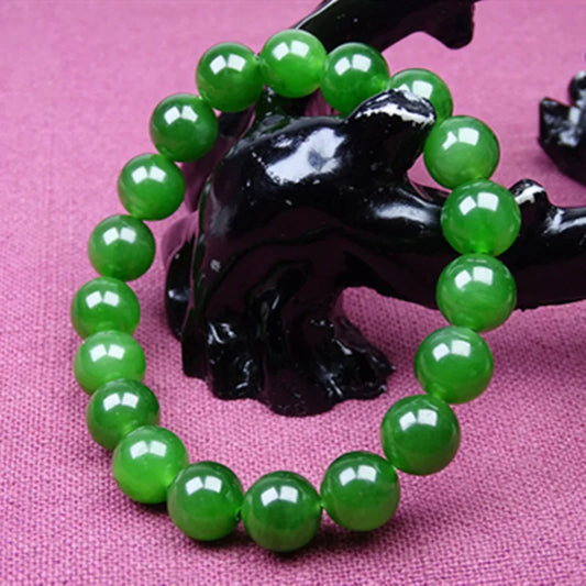 Natural Green Jadeite Round Bead Bracelet with Hand Charm | Adjustable Unisex Lucky Bangle