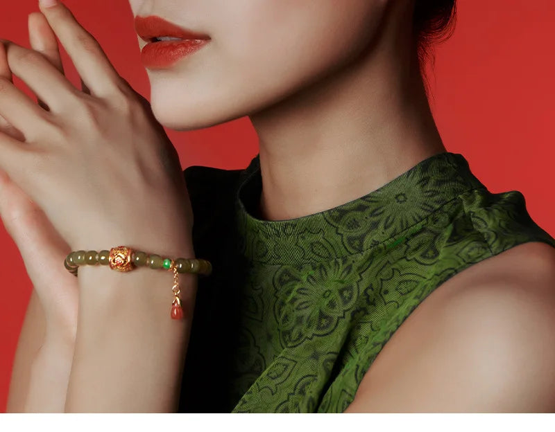 Natural Hetian Jade & Tibetan Silver Stretch Bracelet