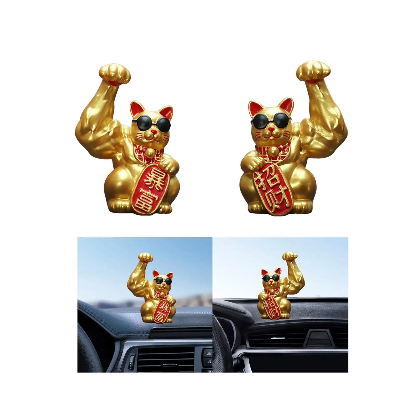Big Muscle Arm Lucky Cat Figurine Collectible Resin Crafts Feng Shui Decoration for Desk Counter Store Bookcase Modern Shelf