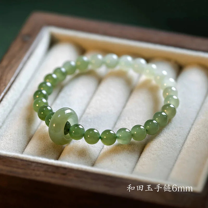 Vintage Natural Jade Wristband Bracelet | Classic Beaded Feng Shui