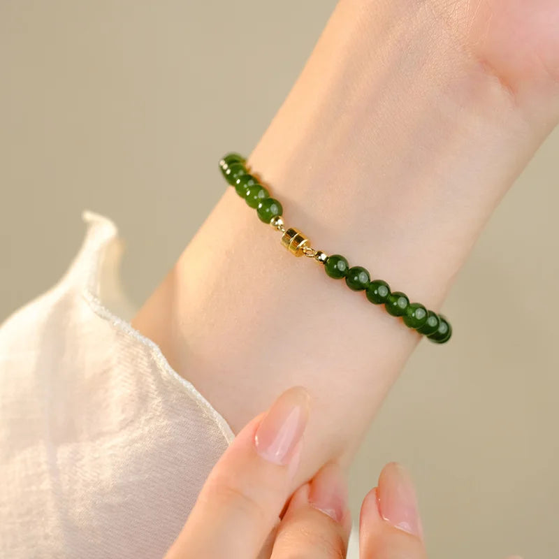 Hotan Jade Green Jasper Bracelet Jade Hand String Onyx Bracelet 925 Sterling Silver Fashion Jewelry for Women Gift Wholesale