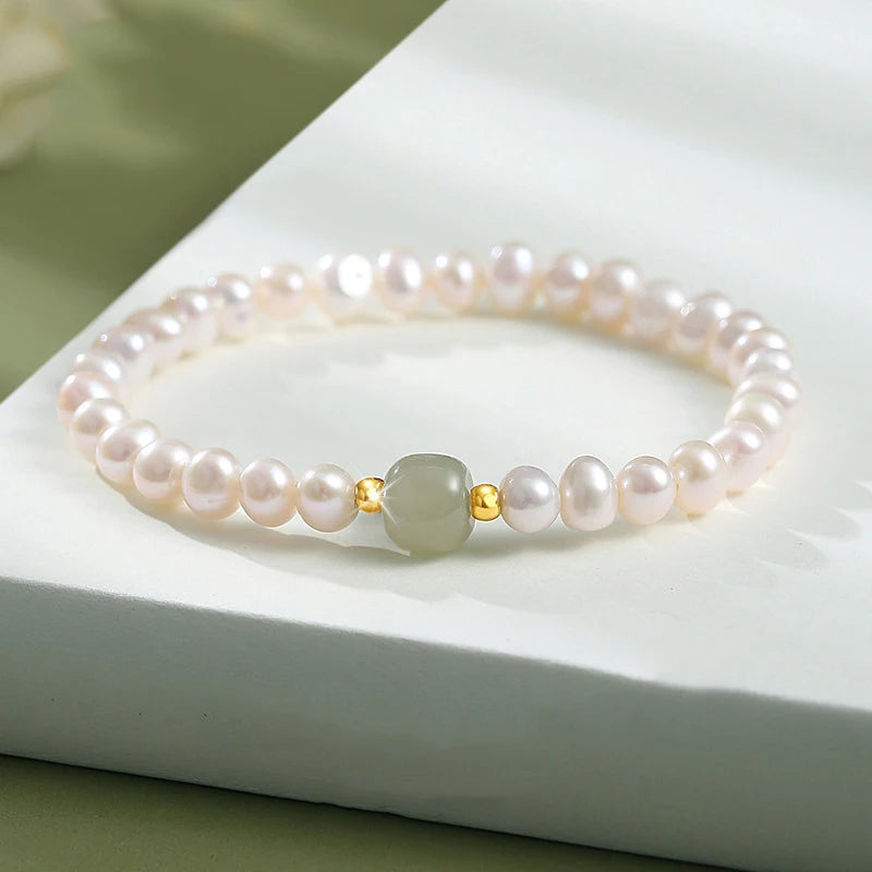 Green Bead Freshwater Pearl Bracelet With Card 6MM Natural Lucky Bead Bangle Birthday Jewelry Gift