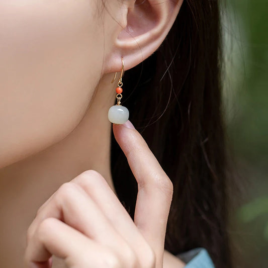 Hetian Jade Green Earrings | Sterling Silver Allergy-Proof