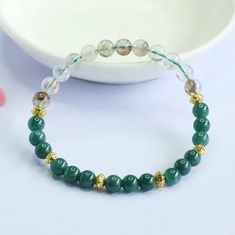 White & Blue A-Type Jade 6mm Bead Bracelet — Wealth Talisman