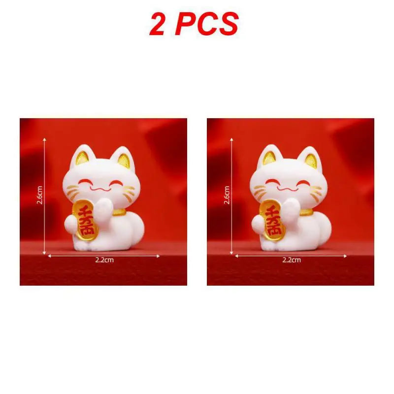 1/2PCS Lucky Feng Shui Cat Maneki Neko Fortune Cat Figurine Collectible Fortune Decor Ornaments Lucky Cat Mini Figure Collection