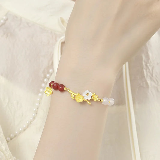 Agate & Rose Quartz Lucky Charms Bracelet|Tibetan Silver