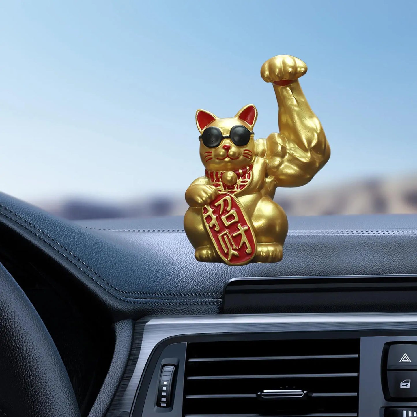 Big Muscle Arm Lucky Cat Figurine Collectible Resin Crafts Feng Shui Decoration for Desk Counter Store Bookcase Modern Shelf