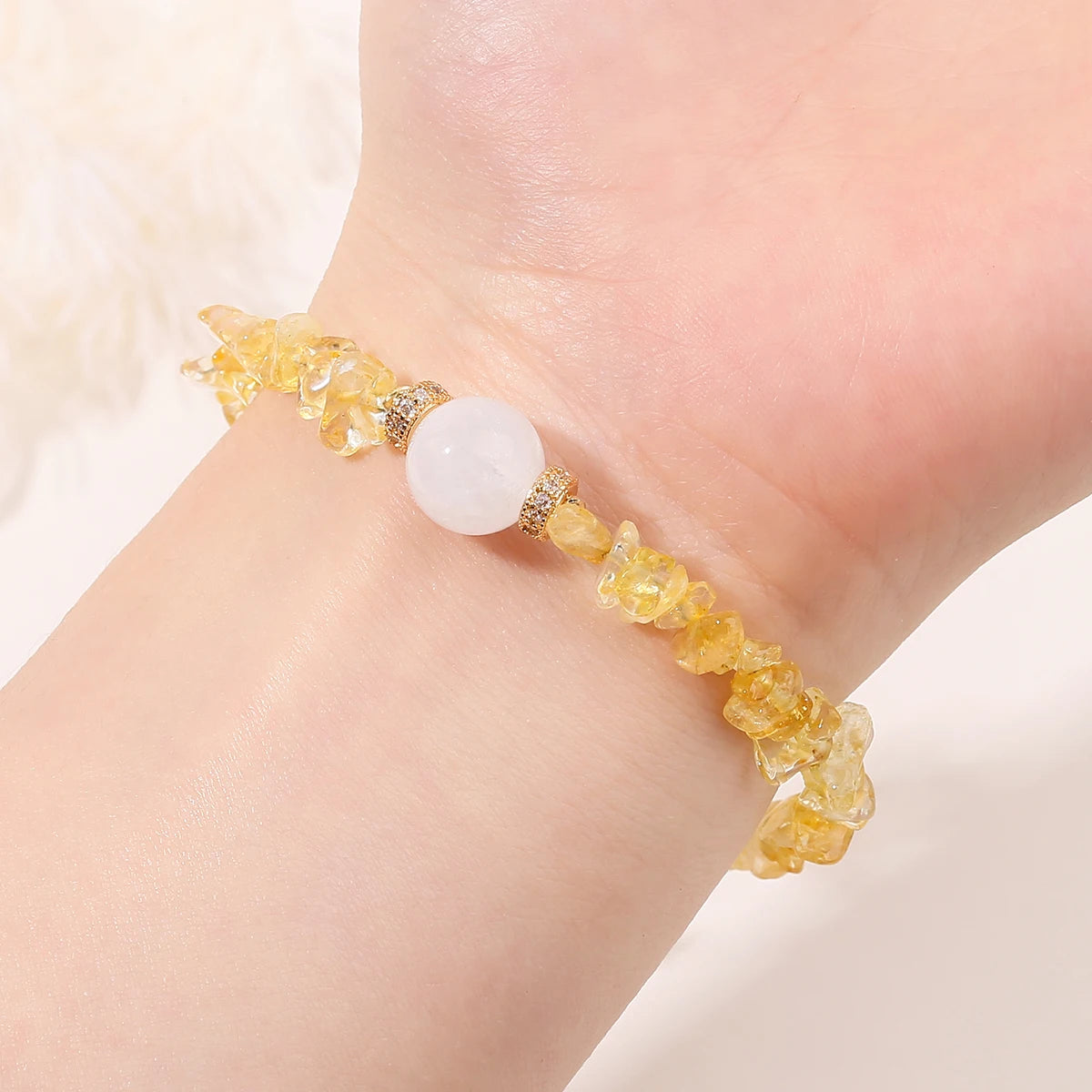 天然黄水晶碎石幸运财富手链 可调节护身情侣饰品