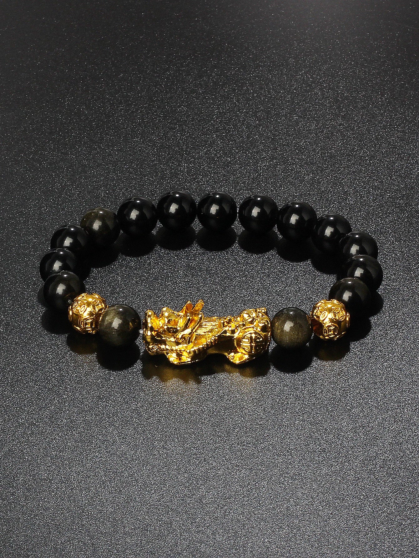 Gold Color Pi Xiu Bracelets Women Feng Shui Obsidian Wealth Pi Yao Bracelets Men 10m Dragon Mantra Bead Bangle Lucky Jewelry New