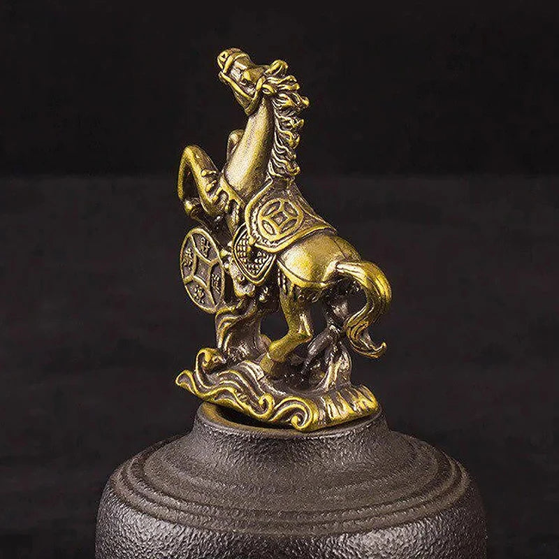 Brass Horse Step On Coins Lucky Statue Feng Shui Desk Miniatures Pure Copper Crafts Collections Chinese Home Office Figurines