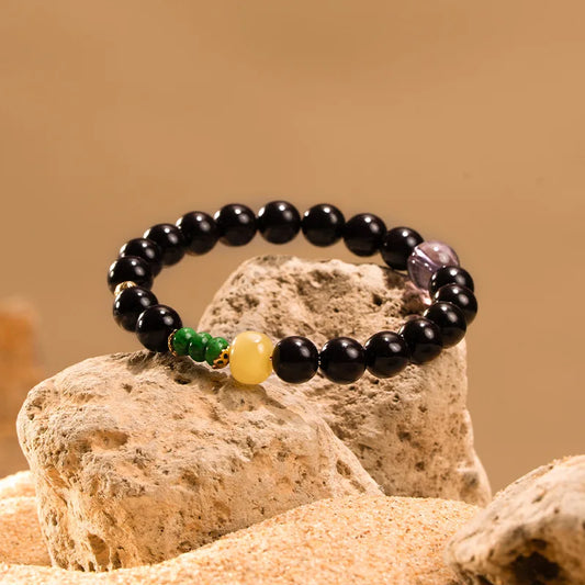 Obsidian & Purple Sandalwood Bracelet with 925 Needle